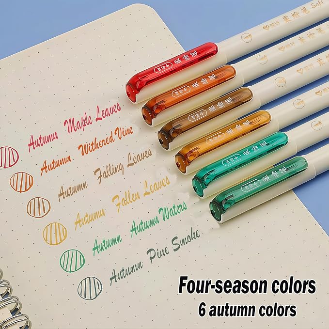 Brush Tip Drawing Pens: Artist Colored Flexible Tip Water Calligraphy Brush Pens for Journaling Adult Coloring Hand Lettering Calligraphy Journaling Bibling (6, Fall colors)