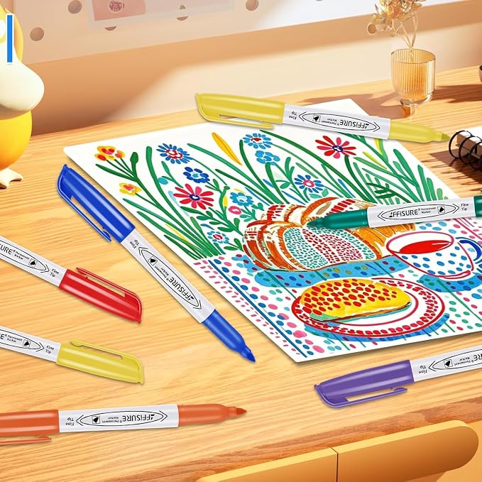 12 Colors Permanent Markers， 84 Pack colored marker sets, Assorted Colors Marker，Fine Point， Permanent Markers Bulk, Fast Dry, Waterproof, work on Plastic, Glass, Metal, Wood and Stone