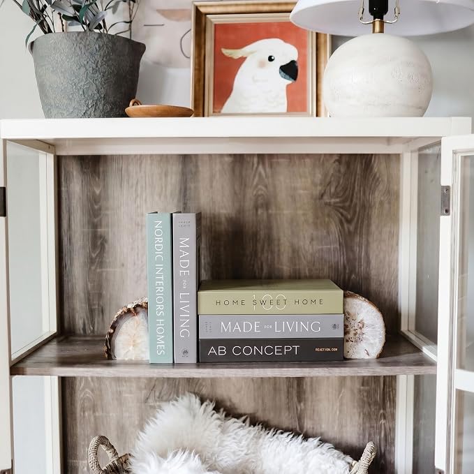 PROBENEX 4 Pcs Decorative Books | Faux Olive Coffee Table & Shelf Decor | Earthy Botanical Look for Living Room, Office and Entryway - Not Real, Tool-Free 2-Min Setup