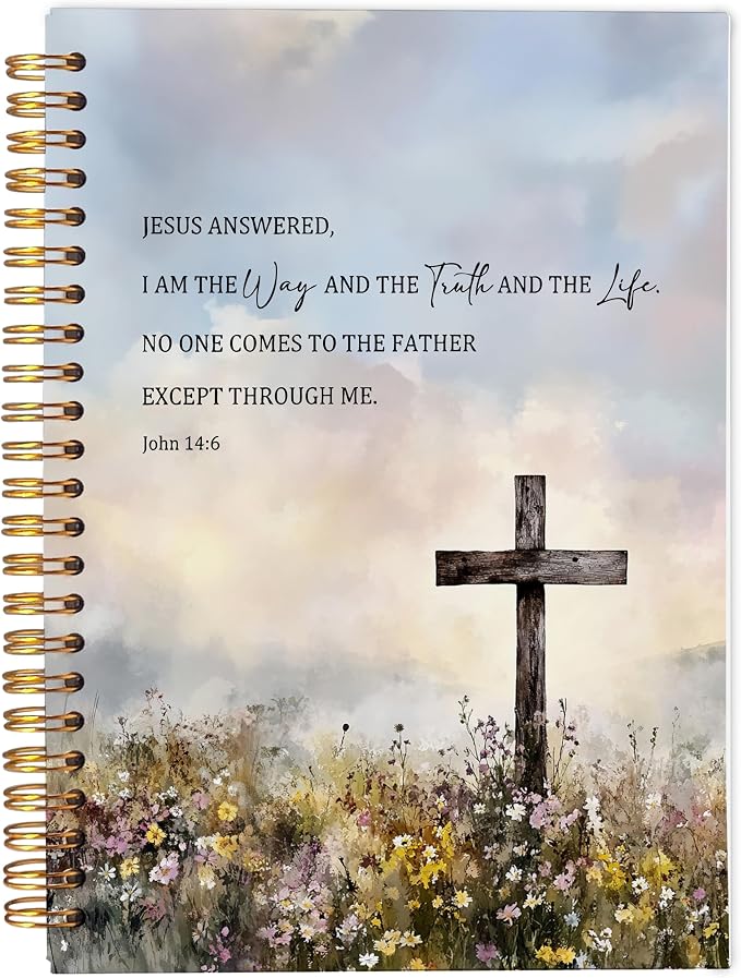 Ecezatik Wildflower Cross Christian Notebook Journal, John 14:6 Bible Notebook for Note Taking, Christian Gifts for Women, Religious Scripture Spiral Journal 5.5x8.3 Inch