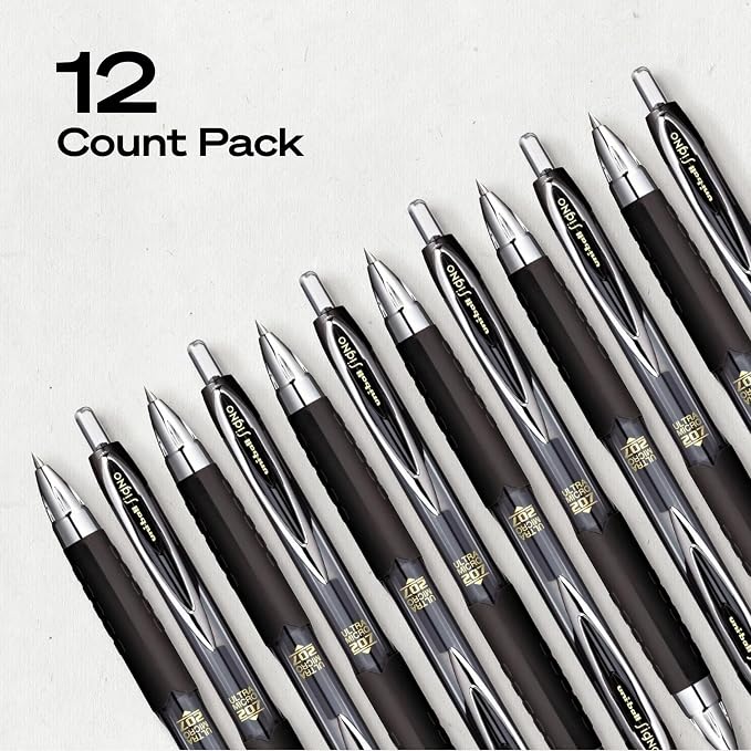 uniball™ 207 Gel Pens, Black Ink, 0.38mm Ultra Micro Point, Retractable, 12 Count, Smooth Writing, Fraud-Resistant, uni Super Ink™