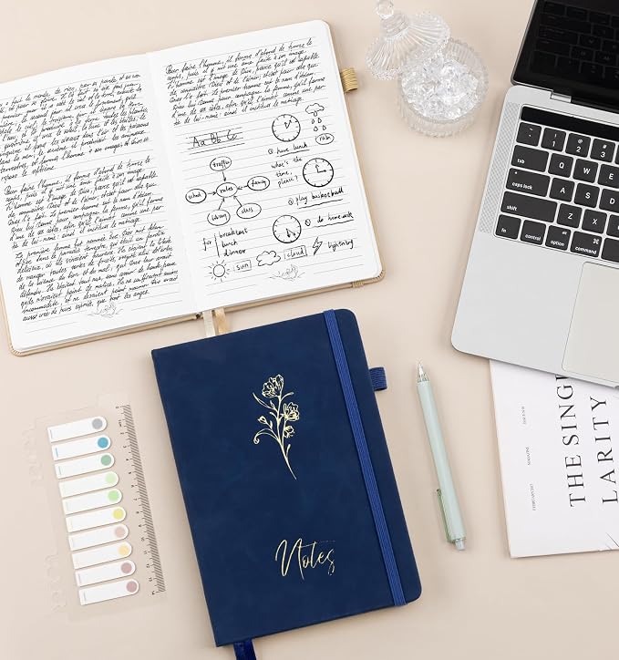 Lined Journal Notebook for Women Men, A5 Hardcover Leather Journals for Writing, 200 Pages Thick Paper, Daily Journal Notebook for Work, School, Note Taking, Business, Travel, College Ruled