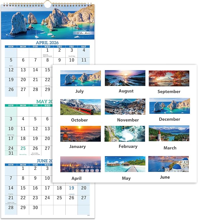 2026-2027 Calendar - July. 2026 - Jun. 2027, 3 Month Calendar Vertical Display, Wall Calendar 2026-2027, 11" x 26"(when opened)