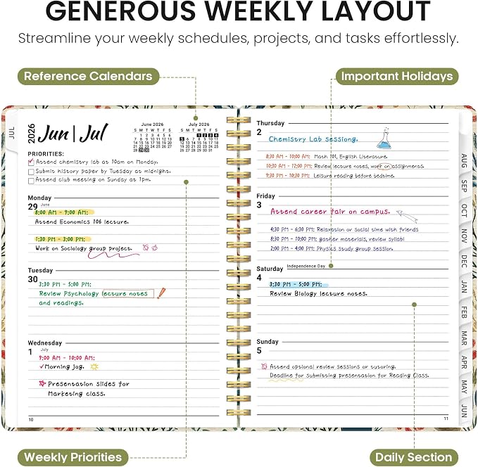 Planner 2026-2027, Academic Year Weekly and Monthly Calender Planner, from Jul 2026 - Jun 2027, Spiral Bound School Planning Book, Perfect for Teacher, Student, Women & Men, A4 (8.5" x 11"), Herbs