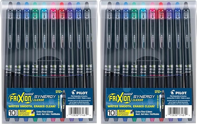 PILOT FriXion Synergy Clicker Erasable,Refillable & Retractable Gel Ink Pens,Extra Fine Point,Assorted Ink Colors,(17481),10 Count (Pack of 2)