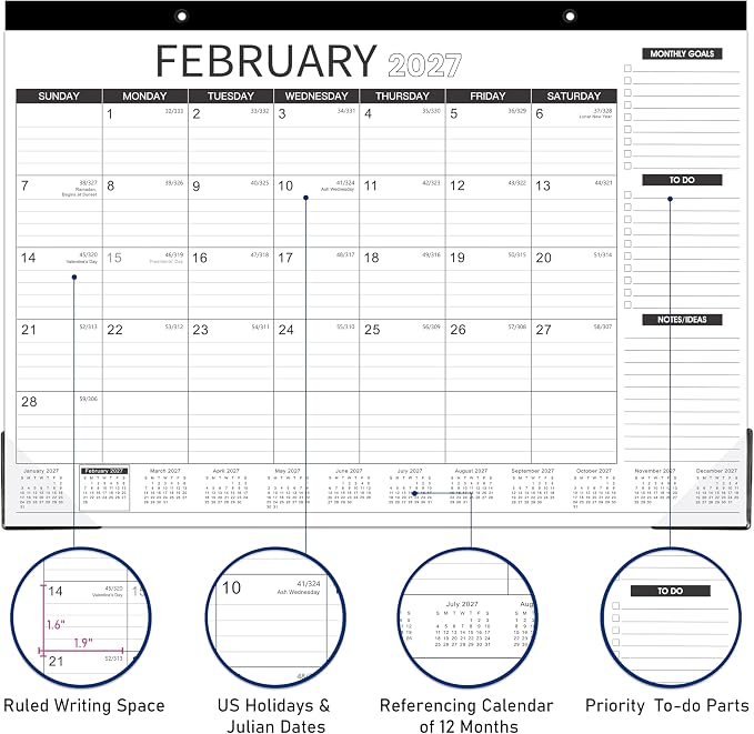 2026-2027 Desk Calendar - Desk Calendar 2026-2027, July 2026 - December 2027, 18 Monthly Desk Pad/Wall Calendar, 2-in-1 Desktop Calendar, 17" x 12", Thick Paper, Corner Protectors