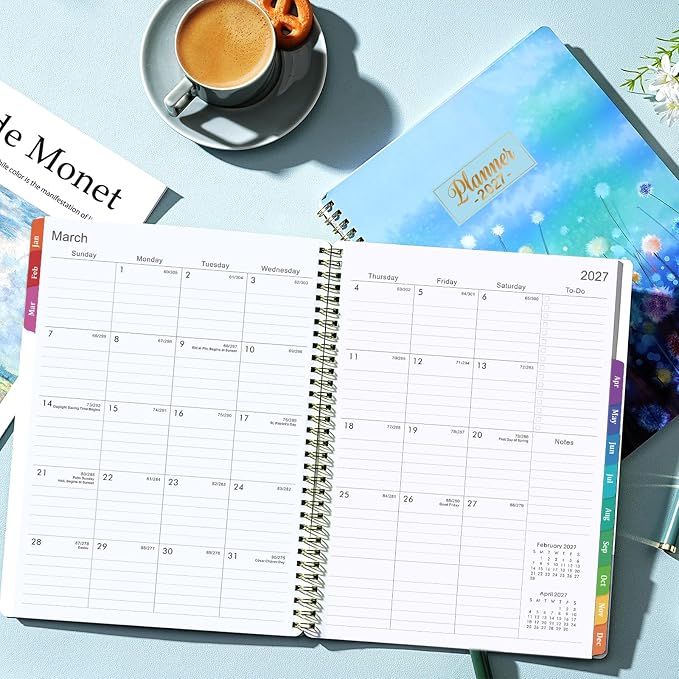 2027 Planner - 2027 Weekly and Monthly Planner, Jan. 2027 - Dec. 2027, 11” x 8.5”, Calendar Planner 2027, Colorful Laminated Tabs, Premium Thick Paper, Twin-Wire Binding, Storage Pocket