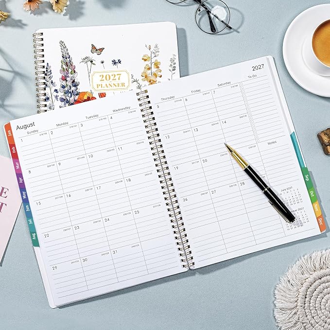 2027 Planner- 2027 Planner Weekly and Monthly, Jan.2027 - Dec.2027, 9"×11", Weekly & Monthly Planner 2027, 2027 Calendar Planner with Colorful Tabs + Twin-Wire Binding + Back Pocket + Premium Thick Paper