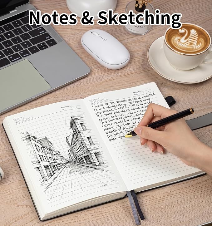 A5 Lined Journal Notebook for Women Men, Hardcover Journals for Writing, 320 Pages 100GSM Thick Paper, Daily Journal Notebook for Work, School, Note Taking, Business, Travel（Black）