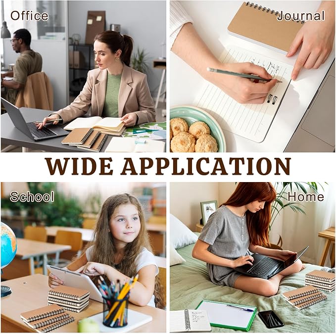 miikoul 60 Packs Spiral Lined Notebooks Kraft Paper Cover, 3"×5", 60 Sheets/120 Pages, Ruled Notebooks Bulk Hardcover Journal Notepad Mini Memo Pads for Travel Office Writing Back to School Supplies