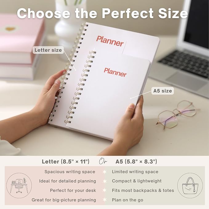 Undated Weekly Planner, 8.5" x 11", Dashboard Layout, Blush White | Dateless, Top Priorities, To Do List, Habit Tracker, Weekly Notes Space, Weekly Reflection, For Work, School & Life