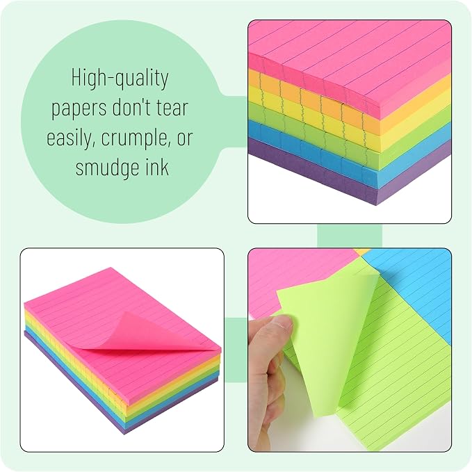 Mr. Pen- Lined Sticky Notes, 4" x 6", 6 Pads, 45 Sheets/Pad | Sticky Notes with Lines, Ruled Post Stickies, Memo Pads, Self-Stick Note Pad for Office, School, Home, Study