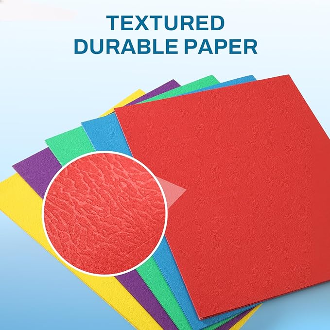 SUNEE Two Pocket Folders, 100 Pack File Folders with Business Card Slot, Assorted Colors, Textured Paper, Fit Letter Size Paper, Paper File Folder for School Office Home Business