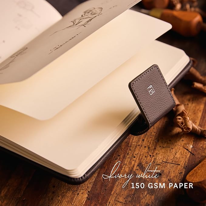 Leatherpress Luxury Leather Sketchbook, Hardcover Drawing Notebook | Pen Loop/Magnetic Closure, Acid Free 150gsm Thick Paper, Full-Grain Leather Artisan Collection (9.3” x 7.8” x .9”)