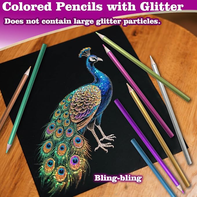 12 Metallic Colored Pencils, Soft Core with Vibrant Glitter Color Pencil for Adults Artists Beginners Drawing Coloring Sketching, Pre-sharpened