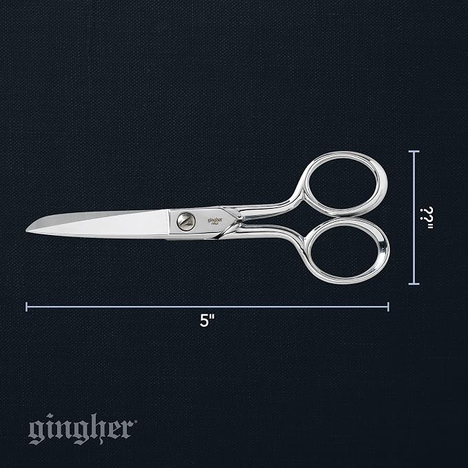 Gingher 5" Straight Fabric Scissors for Cutting Curves & Buttonholes