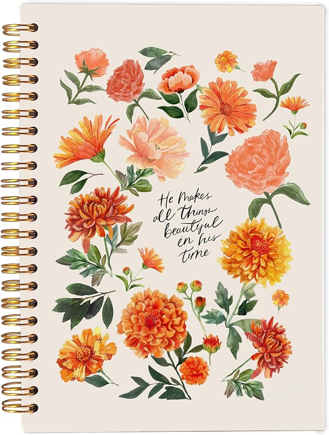 Ecezatik Floral Christian Notebook Journal, Inspirational Bible Notebook for Note Taking, He Makes All Things Beautiful in His Time Religious Spiral Journal 5.5x8.3 Inch