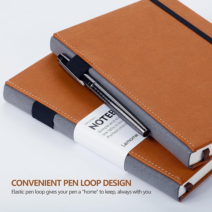 Lemome Thick Classic Notebook with Pen Loop A5 College Ruled Hardcover Writing Notebook with Pocket + Page Dividers Gifts, Banded, Large, 180 Pages, 8.4 x 5.7 in | Hardcover Ruled Journal, Pen Loop, for Work School Notes, Premium Thick Paper, Bound Cla...