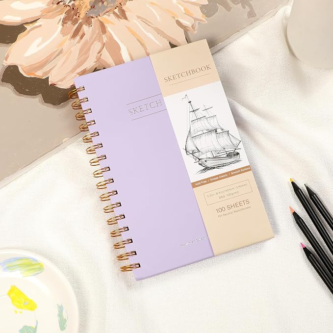 2 Pack Sketch Book Small Sketchbook for Drawing 100 Sheets Hardcover Spiral Sketch Pad for Kids 5.5" x 8.5" Art Sketchbook Drawing Blank Paper Book for Beginner Artist with Pencil