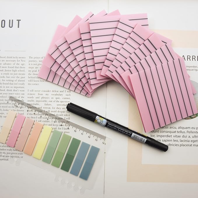 YOUDEFUL 800Pcs Transparent Sticky Notes, Pink Clear Sticky Notes with Lined, 3"x3" Waterproof Translucent Sticky Note Pads, Index Tabs, Clear Post it Notes for Bible Study, See Through Sticky Notes
