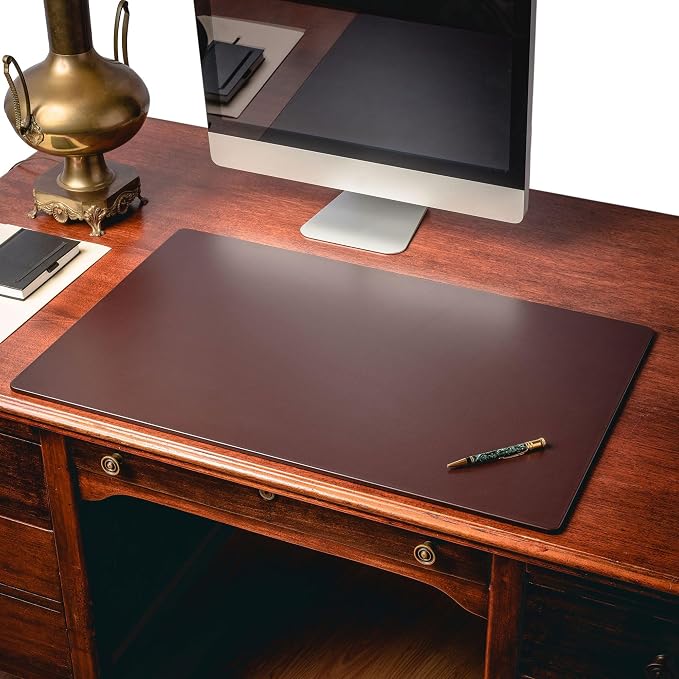 Dacasso 34" x 20", Chocolate Brown Luxury Leather Desk Pad w/Out Side Rails - Executive Desk Mat Surface Protector