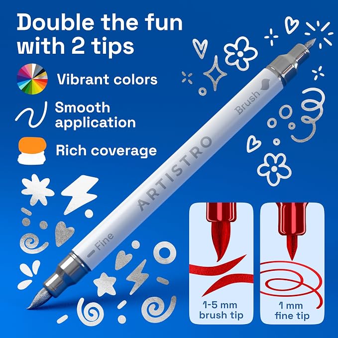 ARTISTRO 48 Metallic Acrylic Paint Markers - Paint Pens for Drawing - For Fabric, Rock, Glass, Wood, Molds - Arts & Crafts Gift for Adults, Teens, Kids, Classroom Must Haves & School Supplies