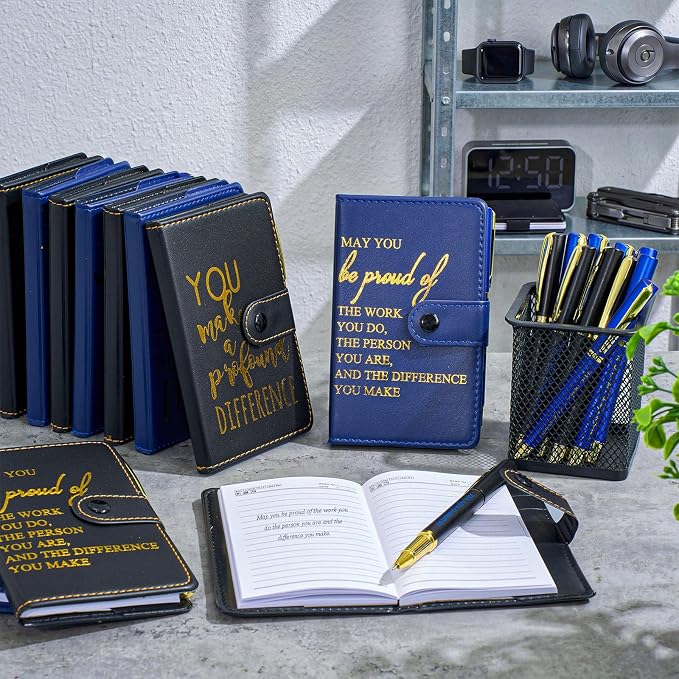 Dispowreath 20 Sets Thank You Leather Journal Notebook with Appreciation Ballpoint Pen Employee Gift for Teacher Nurse Coworker Team Office Staff Vet Tech Housekeeper (Black and Blue,Appreciation Sign)