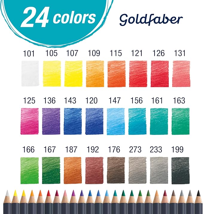 Faber-Castell Goldfaber Colored Pencils, 24 Classic Colors for Artists