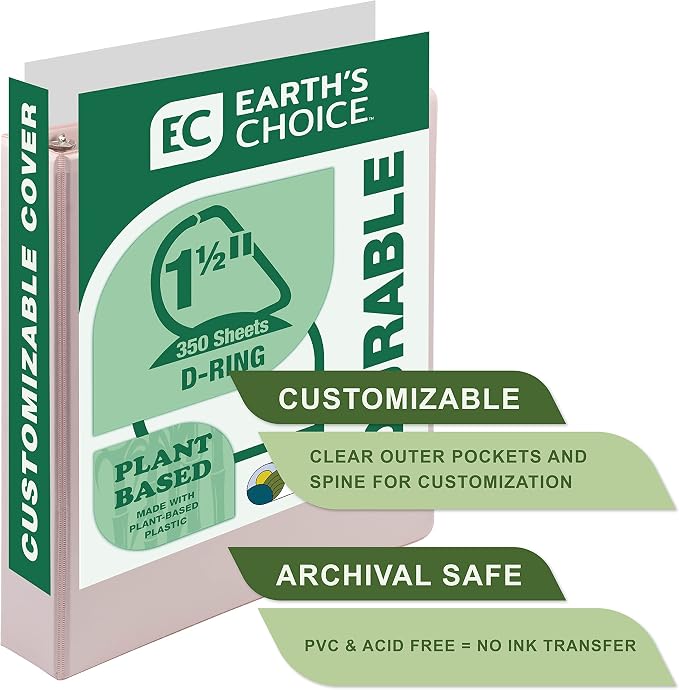 Samsill Plant-Based 1.5 Inch Durable D-Ring, View Binder, Eco-Friendly, USDA Certified Biobased, 2 Count,Pack of 1 Rose
