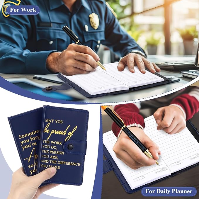 Dispowreath 10 Sets Thank You Leather Journal Notebook with Appreciation Ballpoint Pen Employee Gift for Teacher Nurse Coworker Team Office Staff Vet Tech Housekeeper (Navy Blue,Appreciation Sign)
