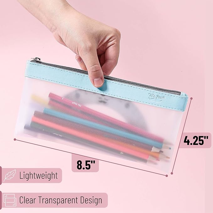 Mr. Pen- Clear Pencil Pouch, 8.50"x4.25", 3 Pack, Durable TPU Material | Medium Water-Resistant Pencil Bags with Smooth Zipper, Multipurpose Clear Pouch for Stationery, School, Office