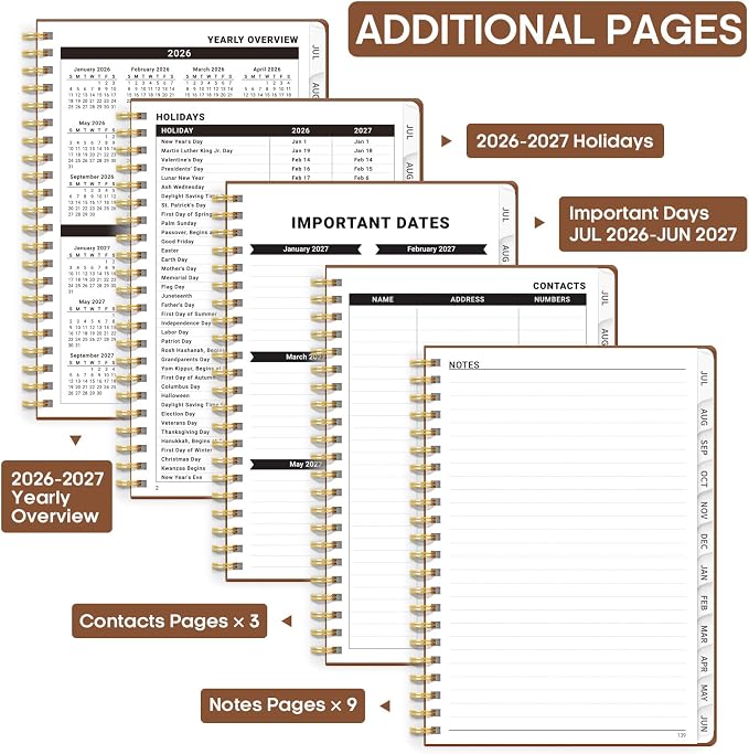 8.5" x 11" Academic Planner 2026-2027, Weekly & Monthly Calendar Planner Book, July 2026 – June 2027, Large Hardcover Organizer with Tabs, Perfect for Teachers, Students, Women & Men – A4, Brown