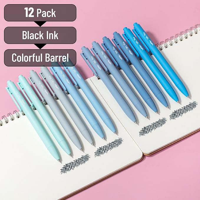 Mr. Pen- Retractable Gel Pens, 12 Pack, Black Ink, Sky Blue Barrel | Fine Point 0.5mm, Fast Dry, Smooth Writing, Cute Pens for Drawing, Writing Planner and School Supplies