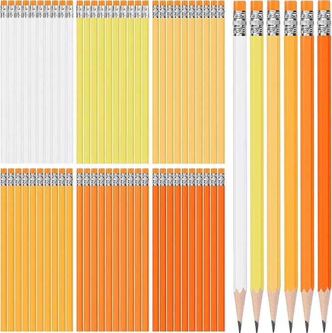 TecUnite 60 Pcs HB Pencils #2 Unsharpened Wood Cased Pencils with Eraser Hexagonal Pencil Cute Graphite No 2 Pen for Adults Gifts Exam School Office Sketching Learning(Orange, Sliver)