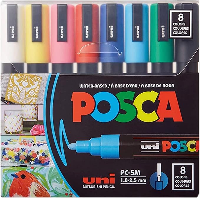 POSCA® PC-5M Paint Markers, 8 Count Medium Reversible Tip Set (1.8–2.5 mm) | Water-Based Opaque Paint Pens for Rock Painting, Wood, Glass, Crafts & Art Projects