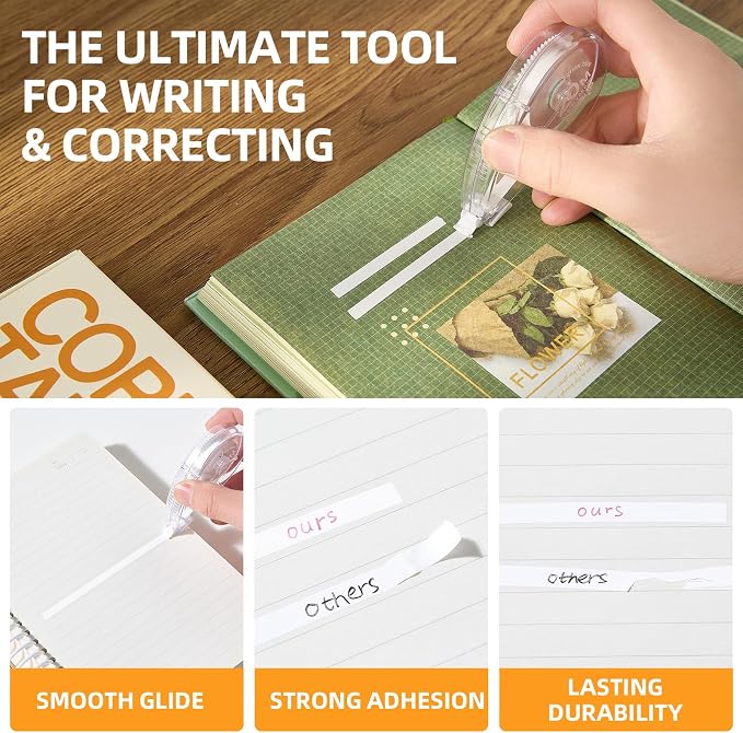 White Correction Tape, 10 Pack 65.62ft Strong Covering Instant Fixc | 0.197 inch wide, smooth writing & copy-proof no marks. Bulk value pack, ideal for school, office and daily paperwork use.