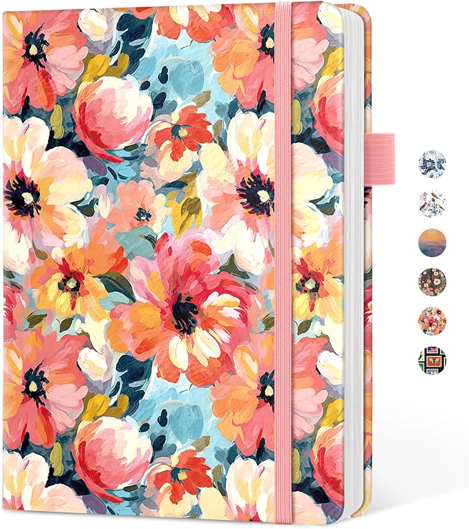 Taja Pretty Lined Journal for Women, Aesthetic Cute Hardcover Leather Journal for Writing, A5 College Ruled Notebook for Work & Note Taking, Perfect for Office School Home, 160 Pages, Pastel Garden