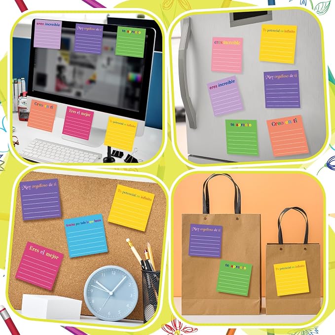 Yinder 24 Pcs Inspirational Sticky Notes, Back to School Supplies, Cute Motivational Sticky Notes Pad Employee Appreciation Gifts Bulk for Teacher Coworker Office 3 x 3'' (Appreciation,Spanish)
