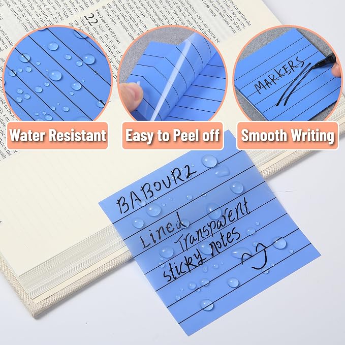 Mr. Pen- Transparent Sticky Notes, 3"x3", 10 Pads, 7X Lined, 3X Blank | 500 Sheets, Lined Transparent Sticky Notes, Water-Resistant See Through Self-Adhesive Note Pads for Bible Journaling