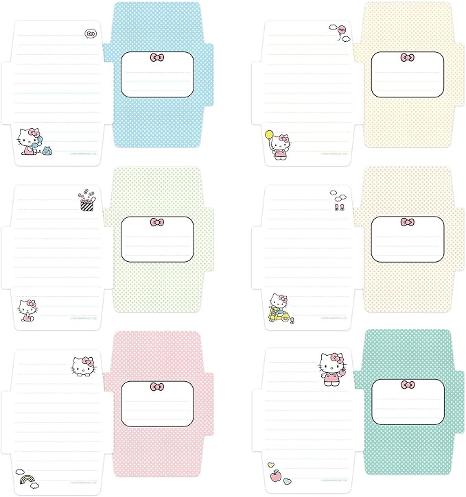 Studio Oh! Blank Mini Note Cards with Sticker Seals, 48 Tear-Off Foldable Memos, Tiny Envelope Notes, 6 Designs, 54 Stickers for All Occasion, Thanks, Party Invitations, Hello Kitty® Classic Pink