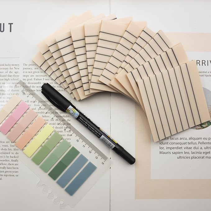 800Pcs Transparent Sticky Notes, Light Yellow Clear Sticky Notes with Lined, 3"x3" Waterproof Translucent Sticky Note Pads, Index Tabs, Clear Post it Notes for Bible Study, See Through Sticky Notes