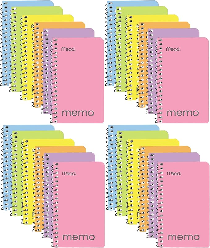 Mead Small Notebook, 24 Pack of pocket notebook 3x5 " College Ruled Small Memo Pad Wirebound 60 Sheets, Pastel Colors of Mini Notebook in Bulk pack
