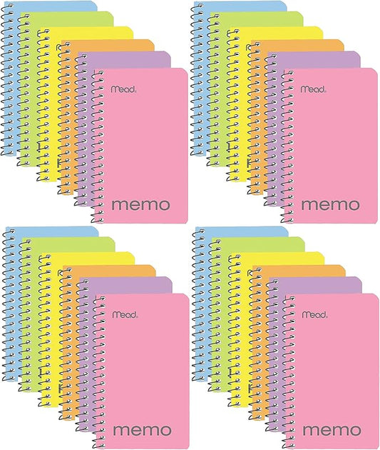 Mead Small Notebook, 24 Pack of pocket notebook 3x5 " College Ruled Small Memo Pad Wirebound 60 Sheets, Pastel Colors of Mini Notebook in Bulk pack