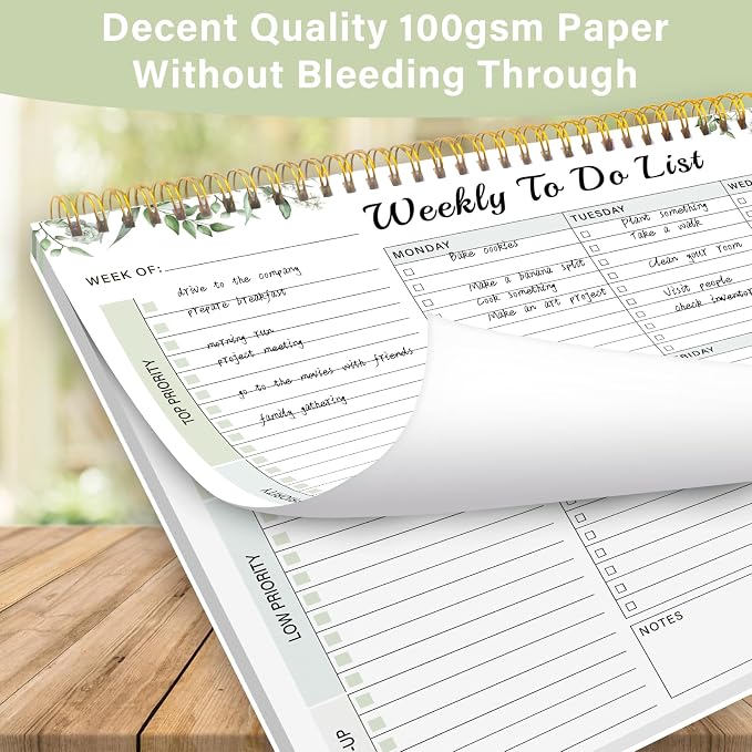 Weekly To Do List Pad with 52 Undated Sheets（8.5"×11"）- Weekly Desk Notepad with Spiral Binding for Women & Man, Office, School and Home Personal Organizer