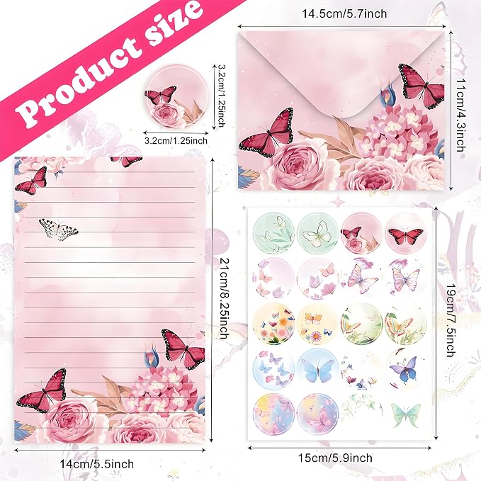 FUNCLASS 160 Pcs Butterfly Stationery Set Letter and Envelopes | 50 Lined Stationery Paper and 50 Matching Envelopes , 5.5 x 8.25 Inches Letter Writing Stationery for Home, Office, School
