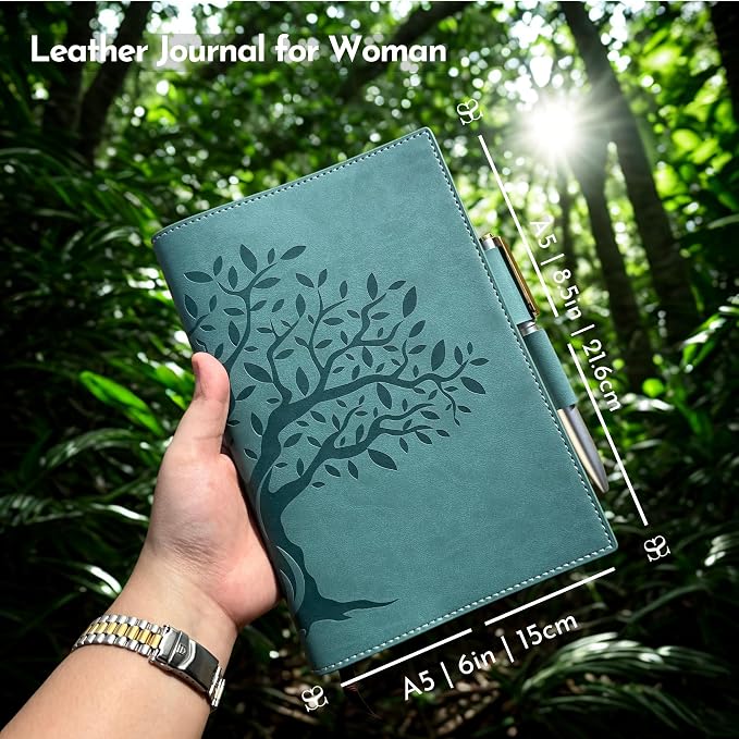 SETTINI® Refillable Vegan Leather Journal with Pen, Tree of Life | refillable insert system, luxury pen, 192 pages, vegan leather, A5, lined refill, gift