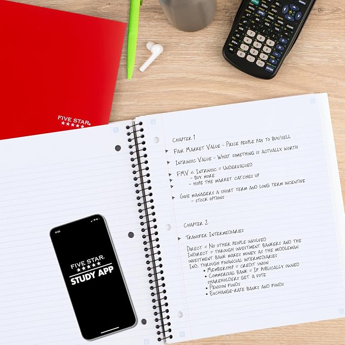 Five Star Advance Spiral Notebook + Study App, 1 Subject, College Ruled Paper, 8-1/2" x 11", 100 Sheets, Spiral Guard, Movable Tabbed Dividers, White (820012B-ECM)