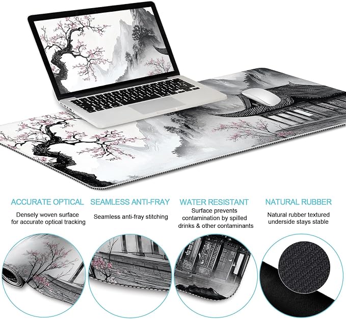 LIMKRIAN Japanese Ergonomic Mouse Pad Set, Large Desk Matt for Desktop | Mousepad Gel Wrist Rest, Memory Foam Keyboard Wrist Support, Gaming Computer Mat, Coaster, Anime Office Desk Accessories