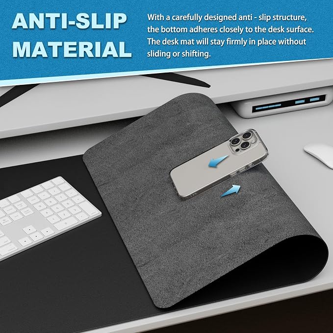 K KNODEL Large Desk Protector Mat and Pad for Office (Black, 17" x 35.4") | Waterproof Desk Mat, Desk Pads and Blotters, Desktop Mat, Desk Protector and Cover, Office Computer, Laptop and Keyboard Mat