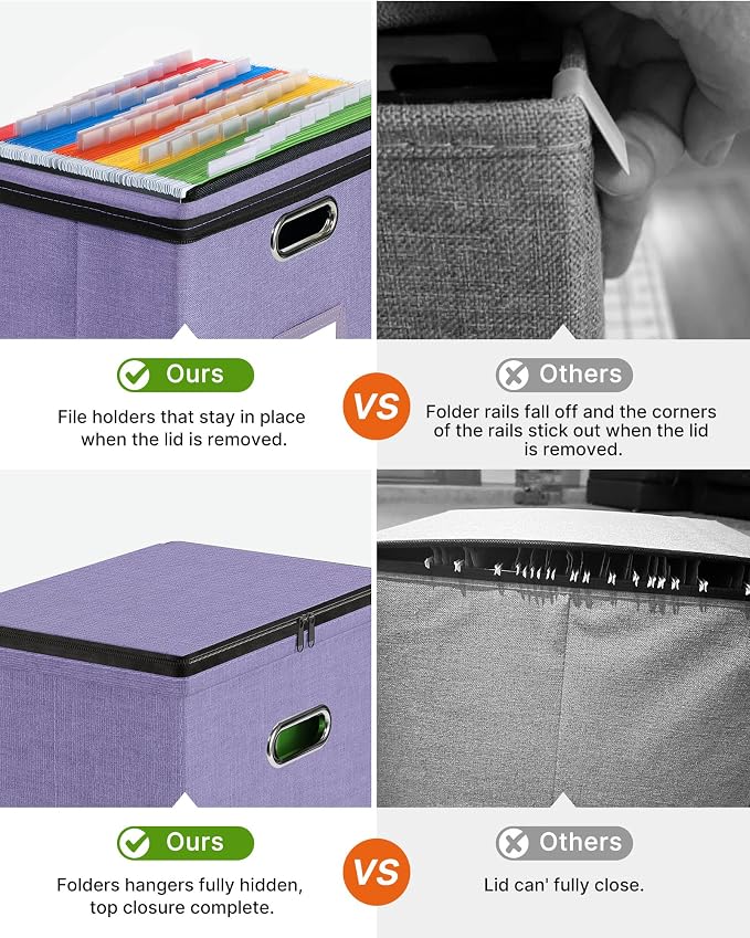 Oterri File Box Small 1-Pack Mesh Pockets Hanging Organizer for Letter-Size | Dustproof Lid. 3 Mesh Pockets. Collapsible Scratch-Resistant GRS Linen. Slide Rails. Office, Home, Dorm